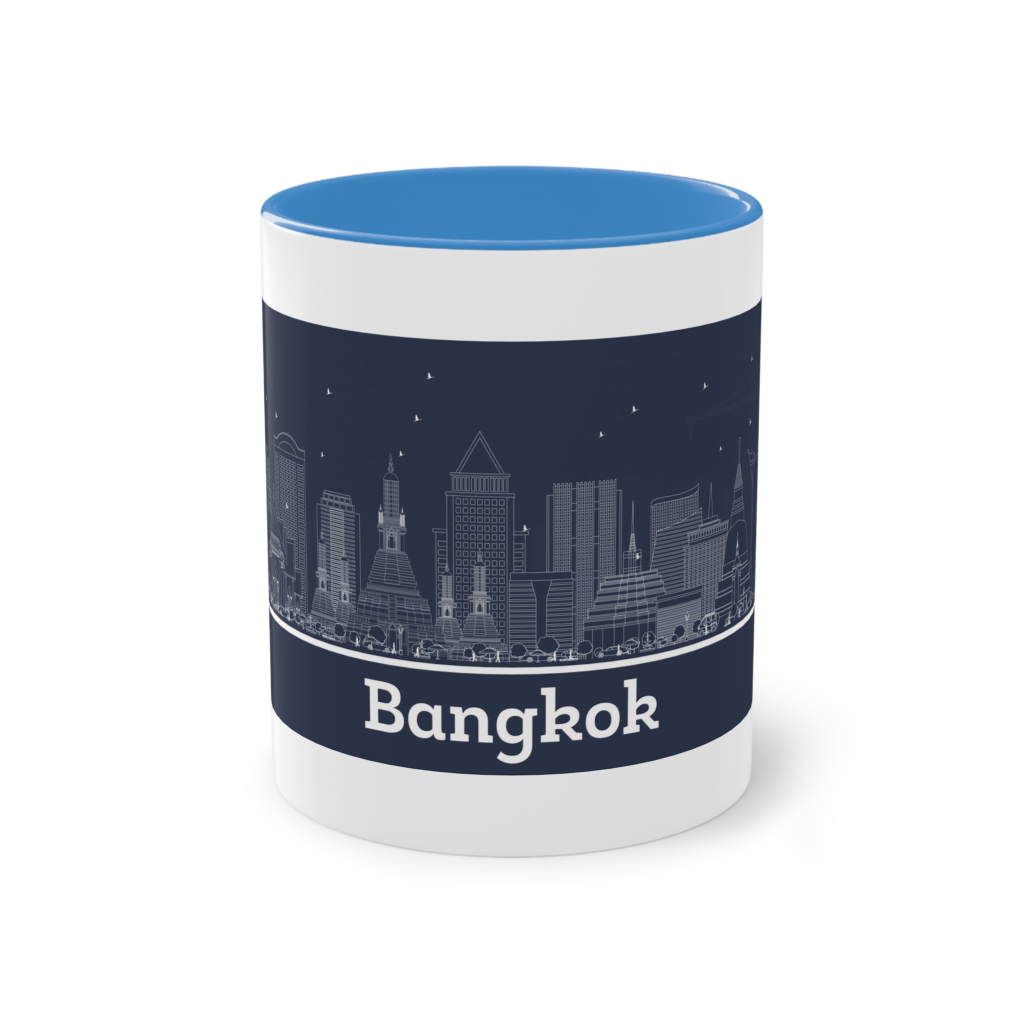 Bangkok Outline Inverse Two Tone Coffee Mug 11oz - Image 33