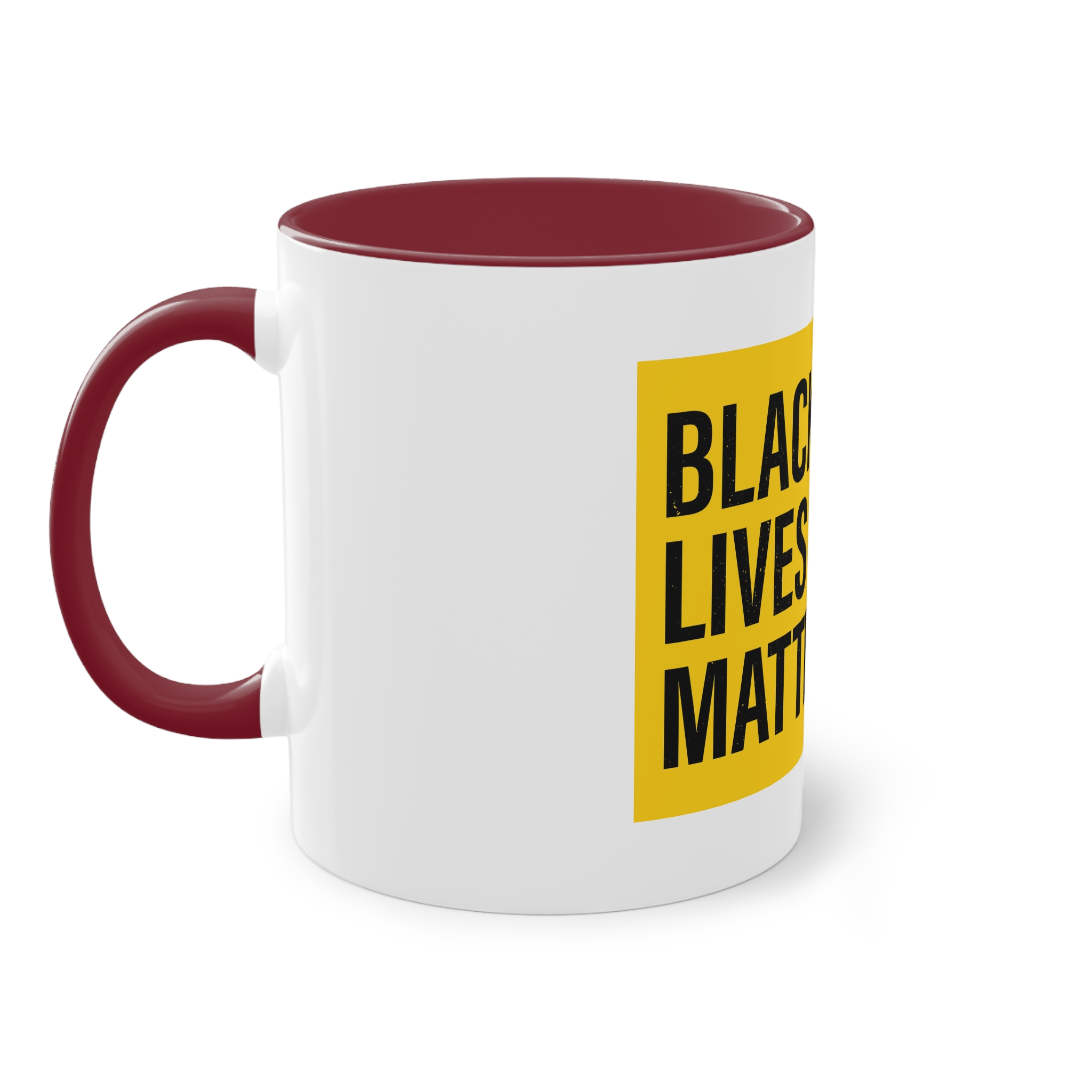 Black Lives Matter Movement Clenched Fist Text Yellow Background Slogan Protests Usa (1) Two Tone Coffee Mug 11oz - Image 7