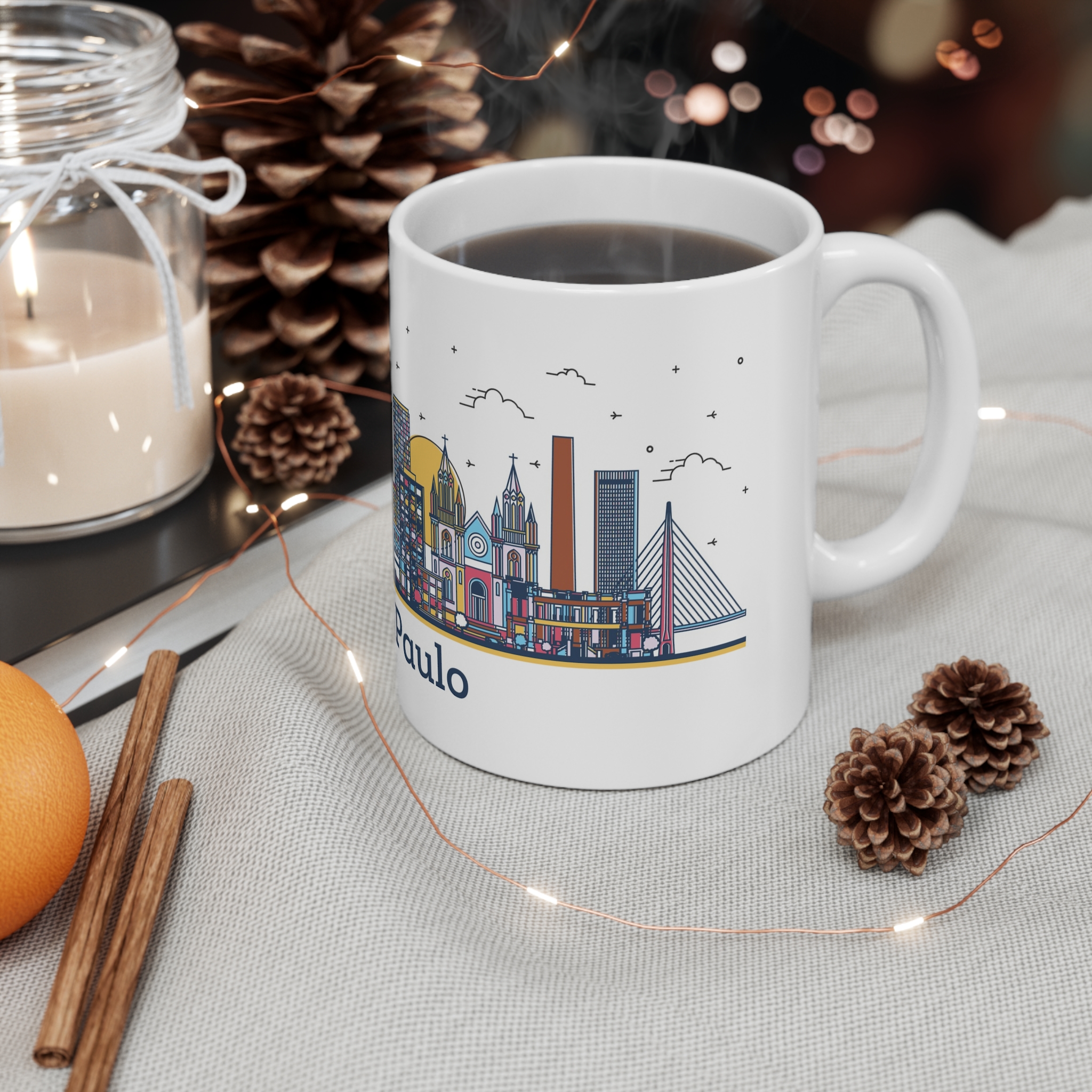 Sao Paulo Outline Bold Color 11oz White Mug - Image 4