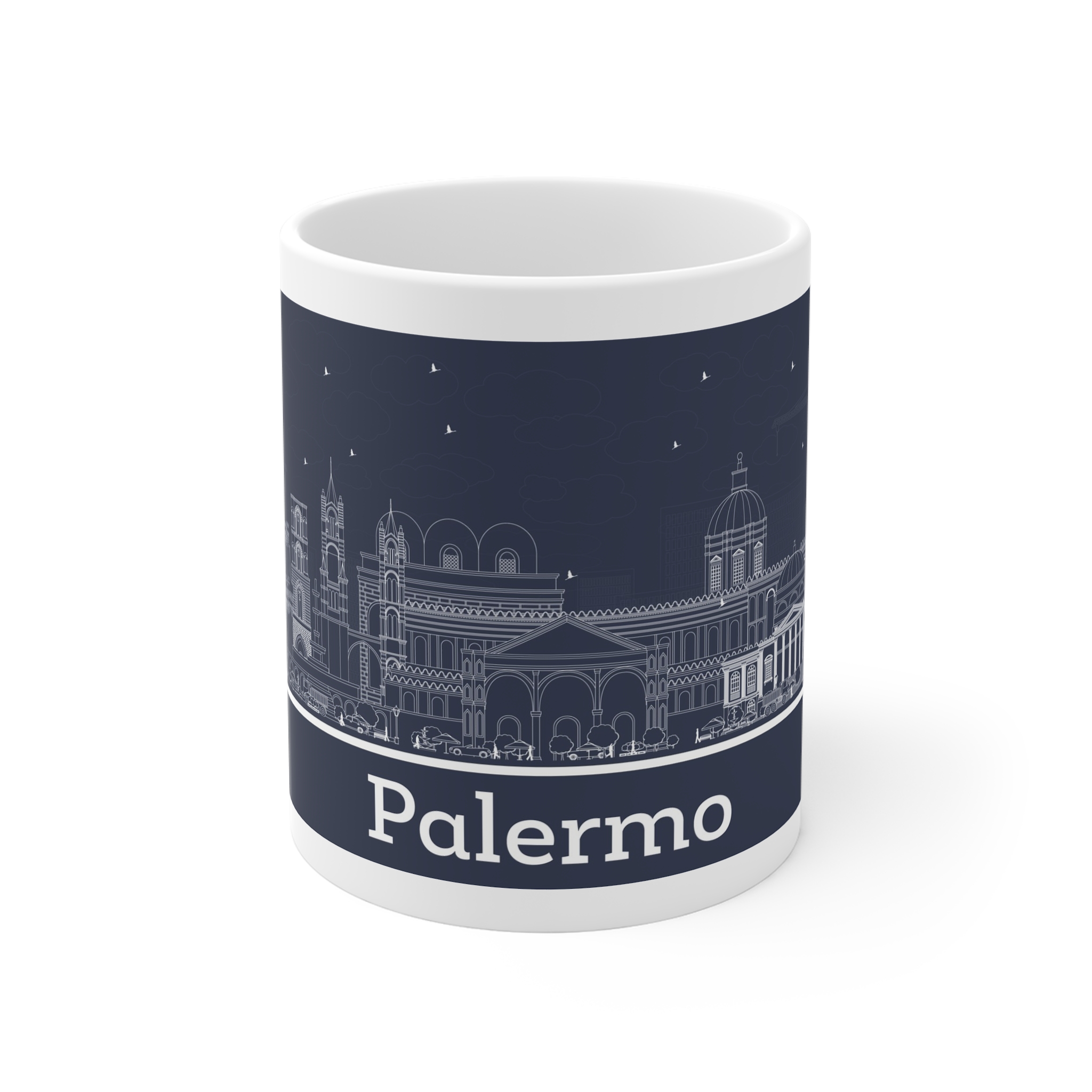 Palermo Outline Inverse 11oz White Mug
