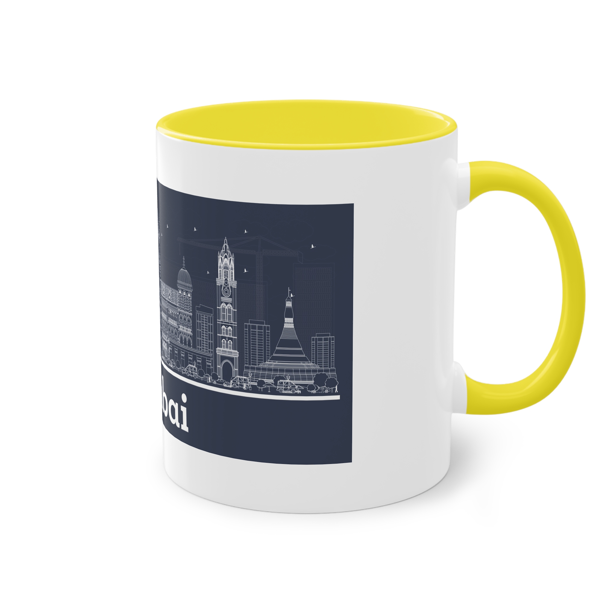 Mumbai Outline Inverse Two Tone Coffee Mug 11oz - Image 24