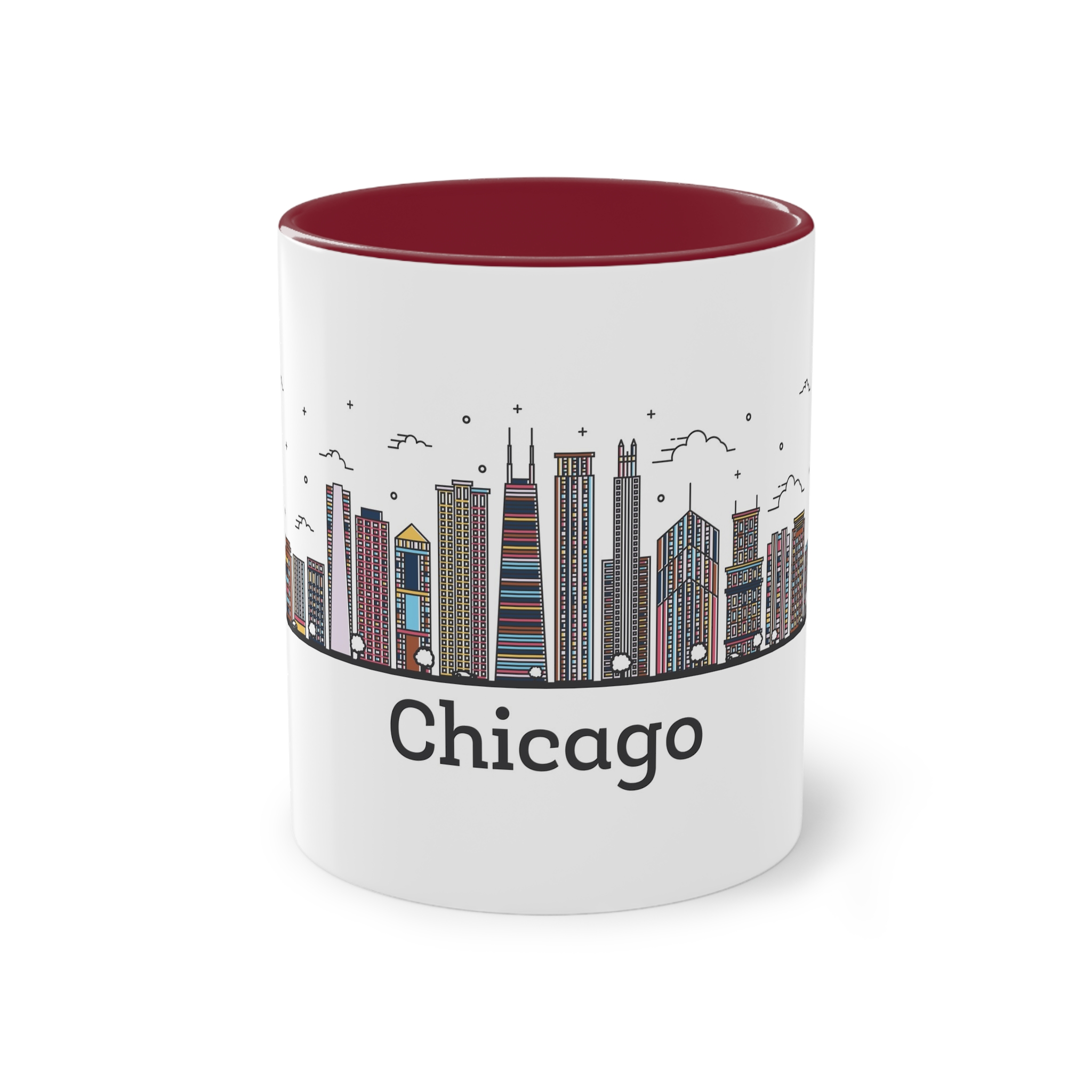 Chicago Outline Bold Color Two Tone Coffee Mug 11oz - Image 5