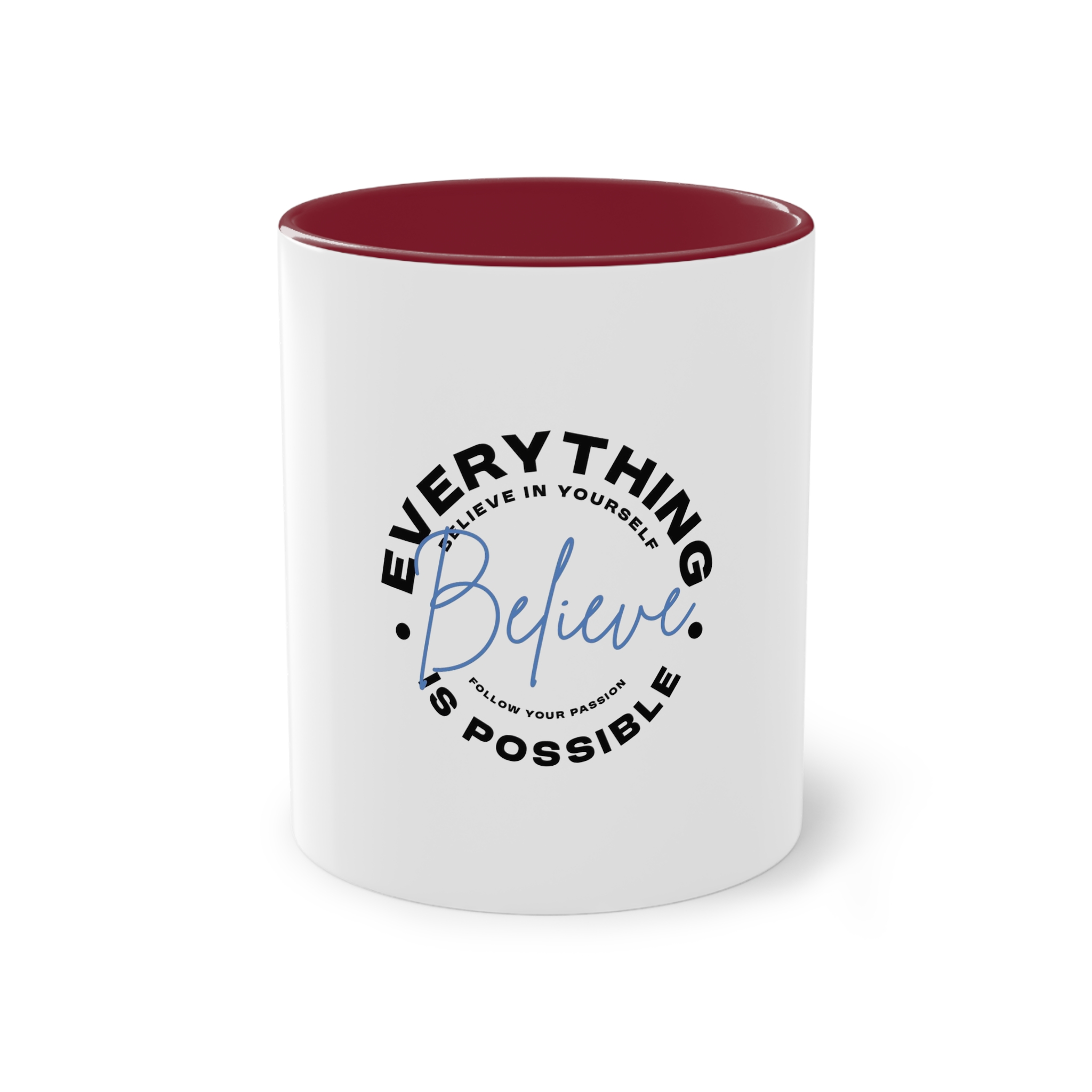 Believe Inspirational Typography Design Two Tone Coffee Mug 11oz - Image 5