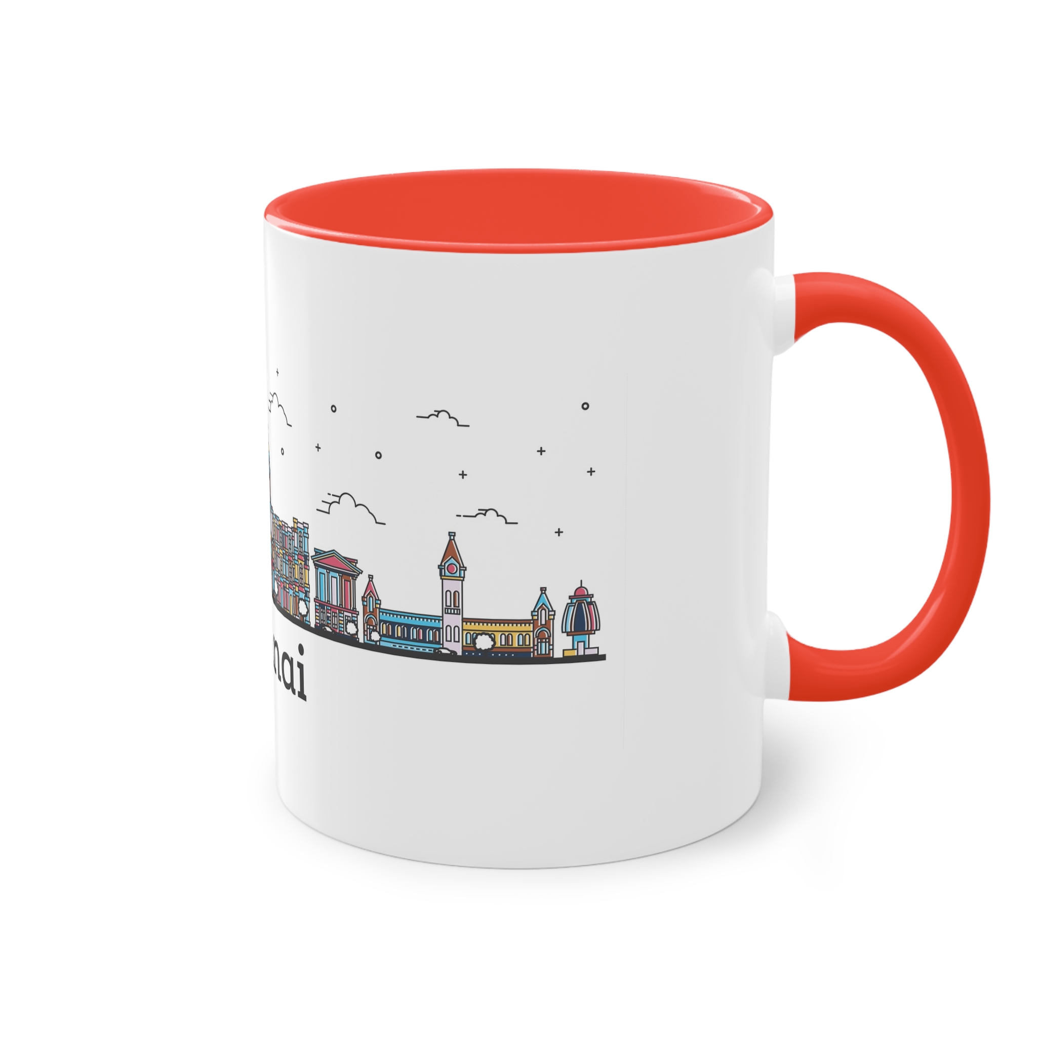 Chennai Outline Bold Color Two Tone Coffee Mug 11oz - Image 4