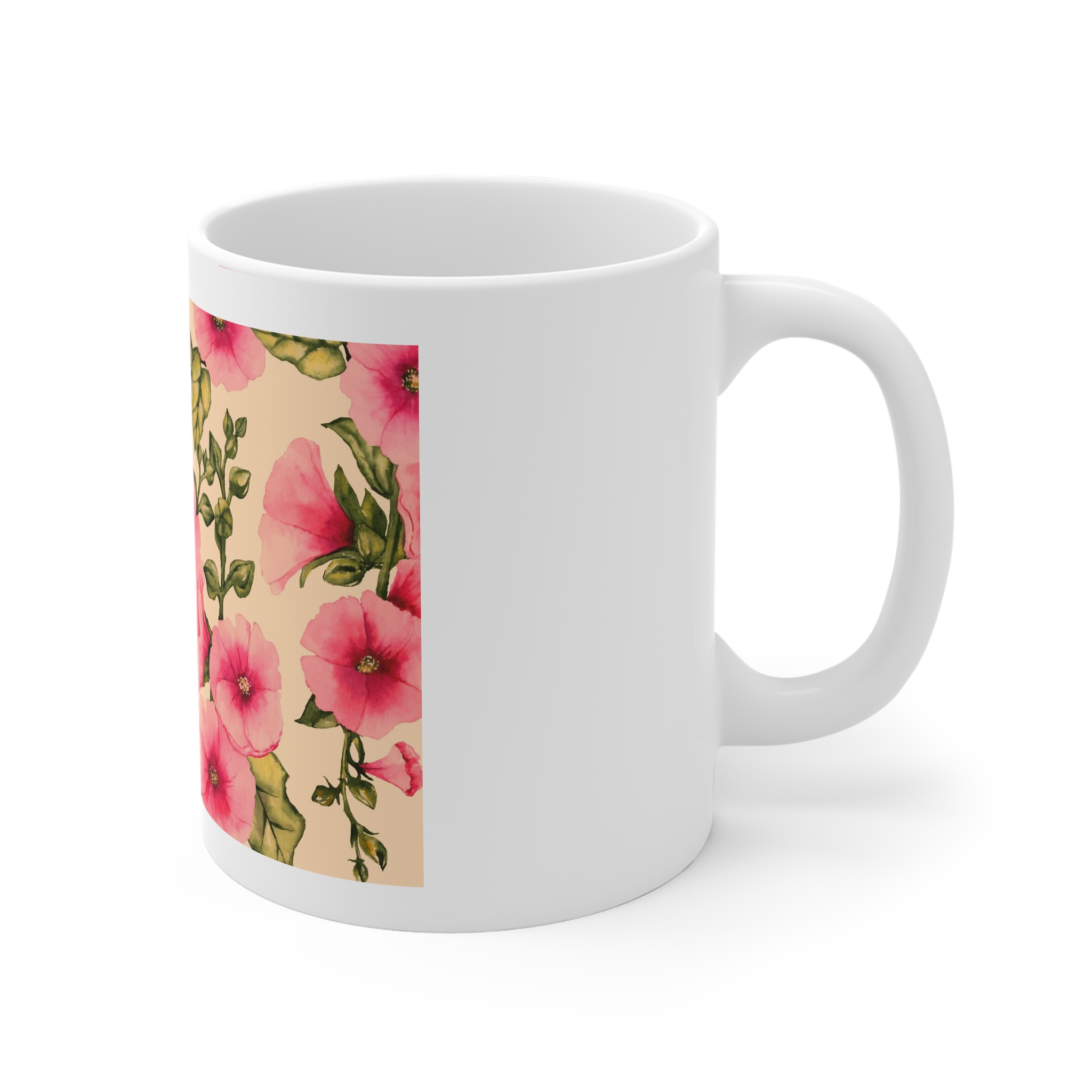 Realistic Hand Painted Floral Background 11oz White Mug - Image 3